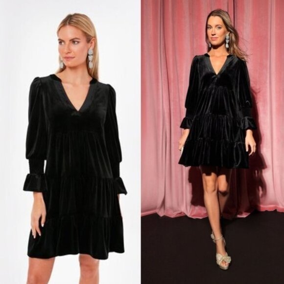 Pomander Place | NEW Black Velvet Kenzo Long Sleeve Mini Dress Size Medium - Picture 1 of 11